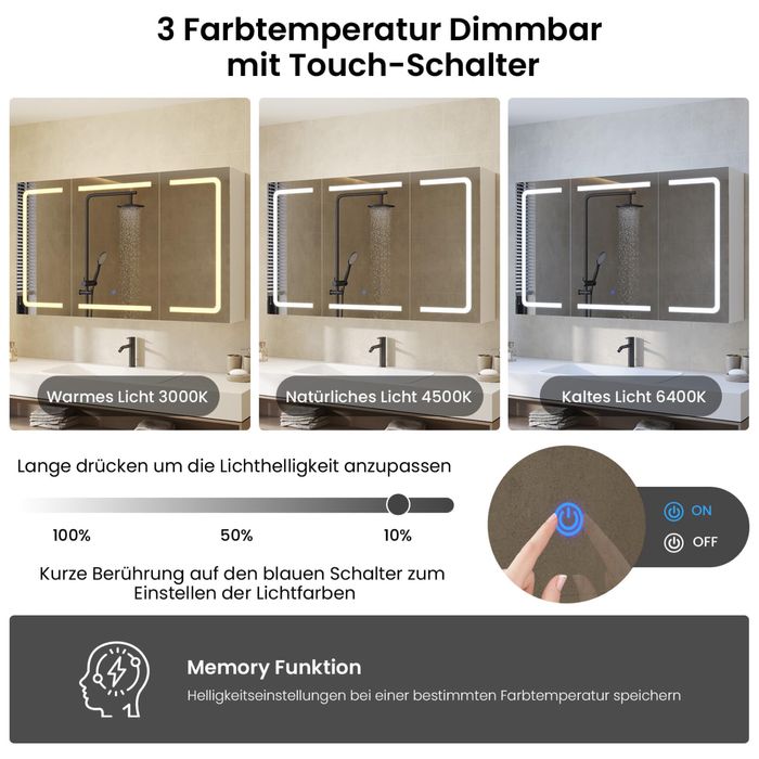 Biała szafka LED łazienkowa z lustrem 100x60cm