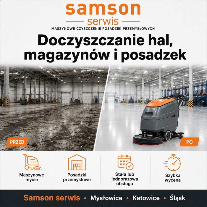 Maszynowe mycie hal i magazynów | Gliwice i Śląskie | posadzki przemysłowe, szorowarka, szorowarki, doczyszczanie, mycie maszynowe, sprzątanie hal