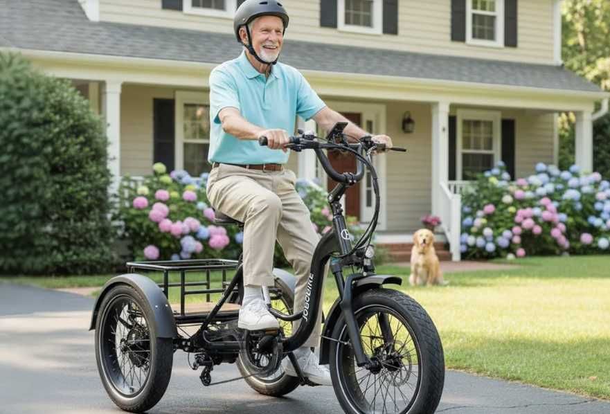 Rower elektryczny Triker, Jobobike - trójkołowy, dla seniora, czarny