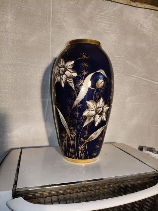 Wazon kobaltowy Chodzież ręcznie malowany wazon PRL