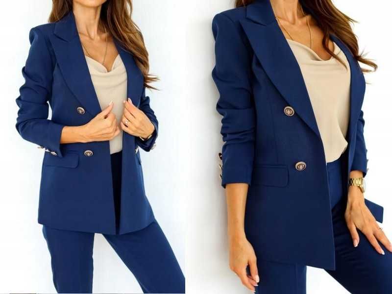 Edan granatowa elegancka marynarka grawerowane guziki