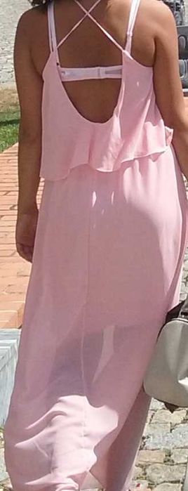 vestidos compridos rosa pálido e turquesa - M