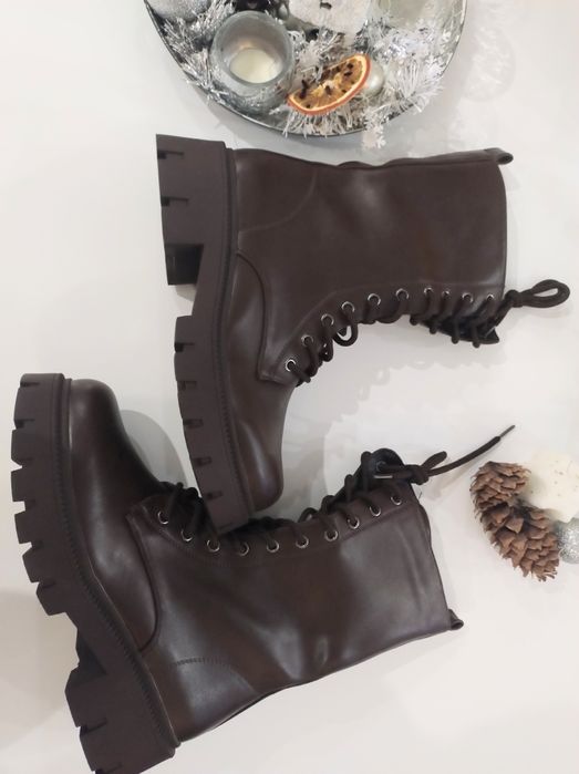 Buty. Orki brązowe glany wiązane sznurowane ocieplane 41