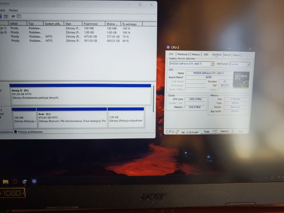 Acer Nitro 5 AN515-54 15,6" i5, 1x16GB, 1660ti