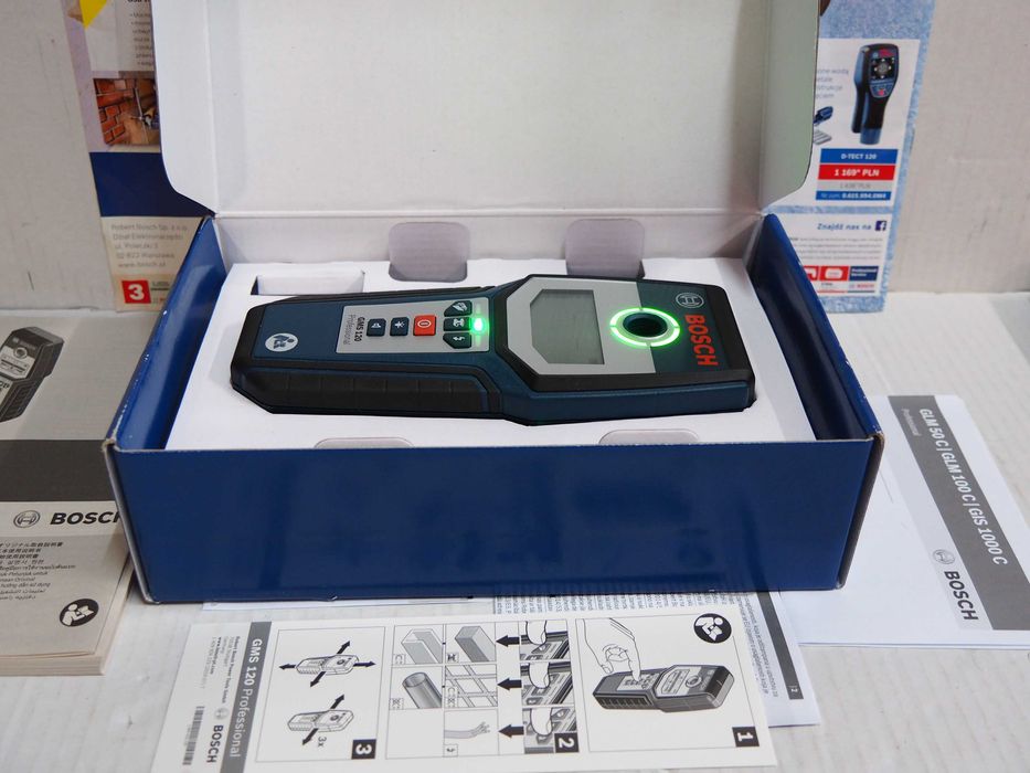 Wykrywacz metali BOSCH GMS 120 detektor kabli zbrojenia drewno plastik