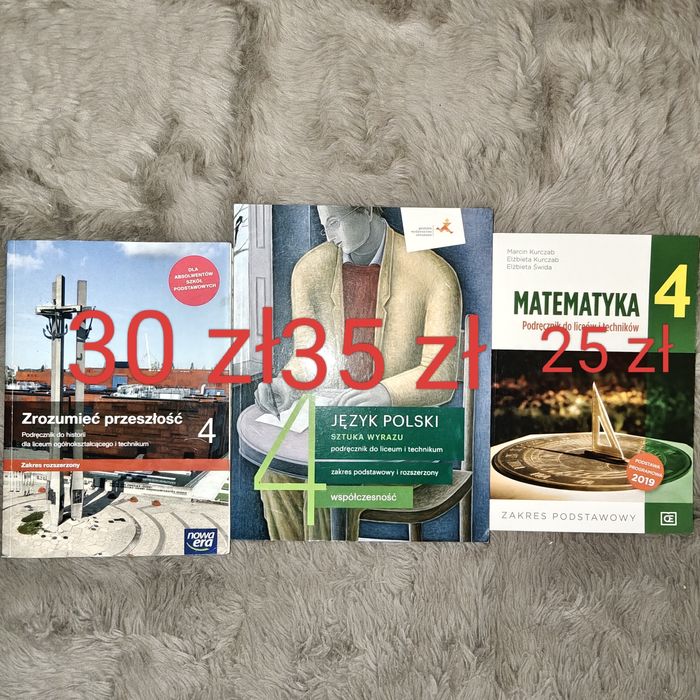 Poznać przeszłość 3, matematyka 4, polski 4 teraz matura