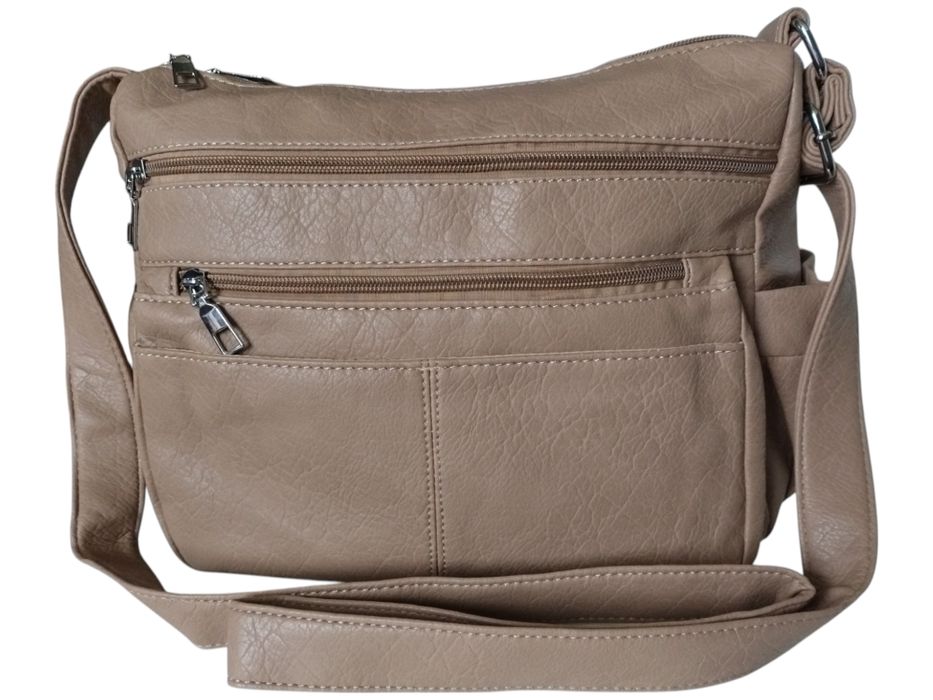 Torebka Damska Listonoszka Na Ramię - Dużo Kieszeni, Brązowa, Miejska