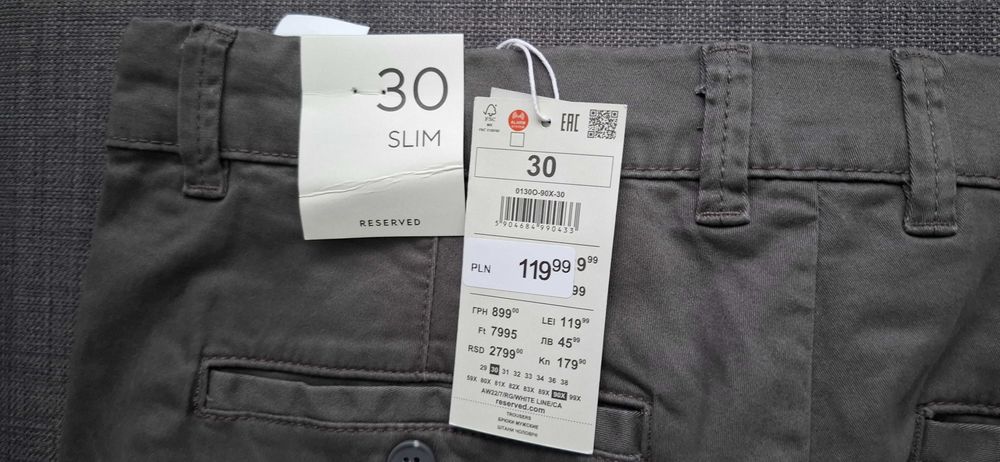 Chinosy slim fit RESERVED rozm. 30 ciemnoszare
