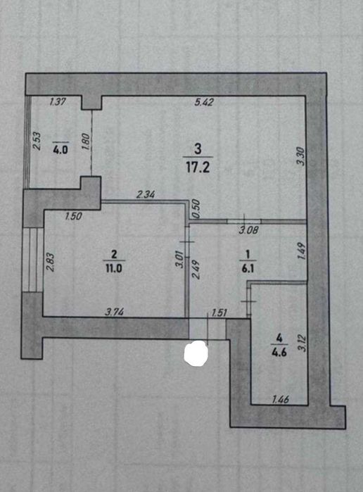 ЗДАНА 1 кім кв в ЦЕНТРІ. 42.9м2. Можна починати ремонт. ГАЗ Є!