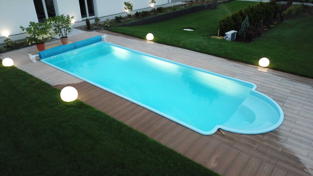 Basen ogrodowy poliestrowy z laminatu 8.5x3,70x1,55 ZESTAW PODSTAWOWY