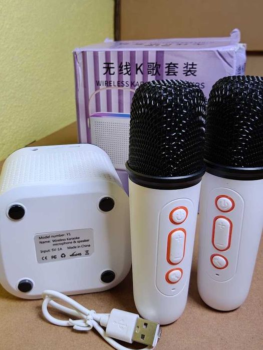 Altifalante com 2 Microfones Sem Fios / Karaoke Y1 NOVO