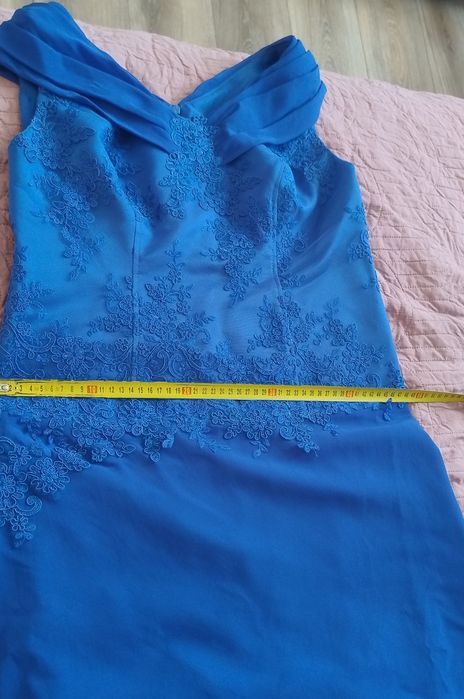 Nowa długa, wizytowa chabrowa suknia L/Xl 40/42