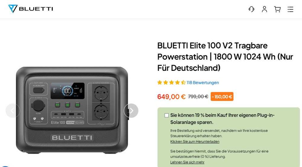 BLUETTI Elite 100 V2 1024Wh 1800Вт Новая (из Германии)