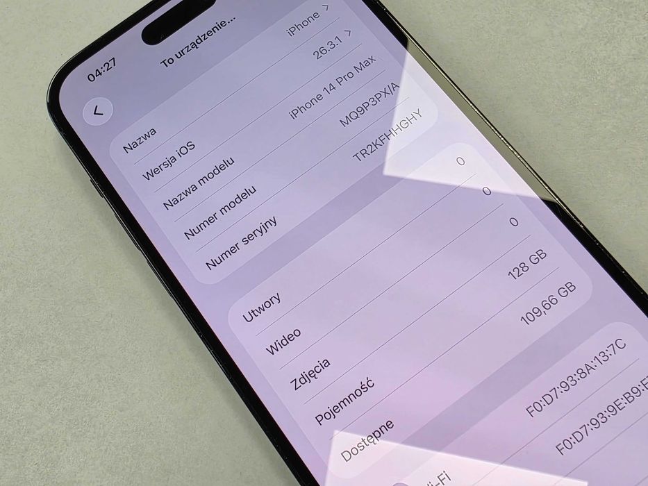 Iphone 14 PRO MAX 128GB/ Space Black/ BAT 87%/ Grade A-/ Gwarancja + ładowarka