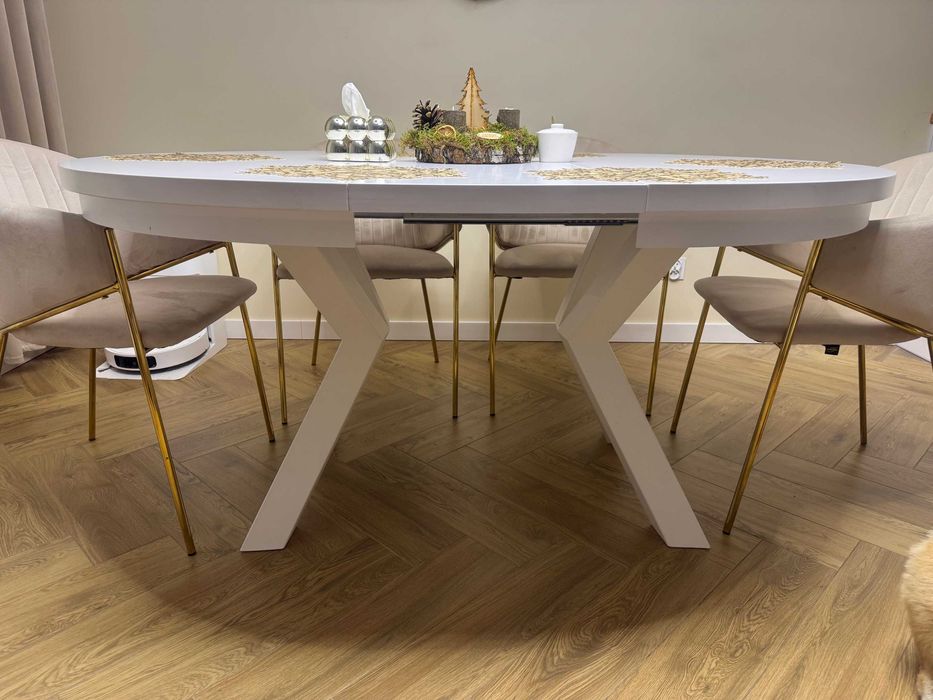 Stół okrągły loft 120+2x40 biały