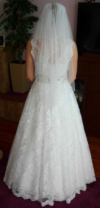 KORONKOWA suknia ślubna 36 S boho BIAŁA linia A koronka cała z koronki