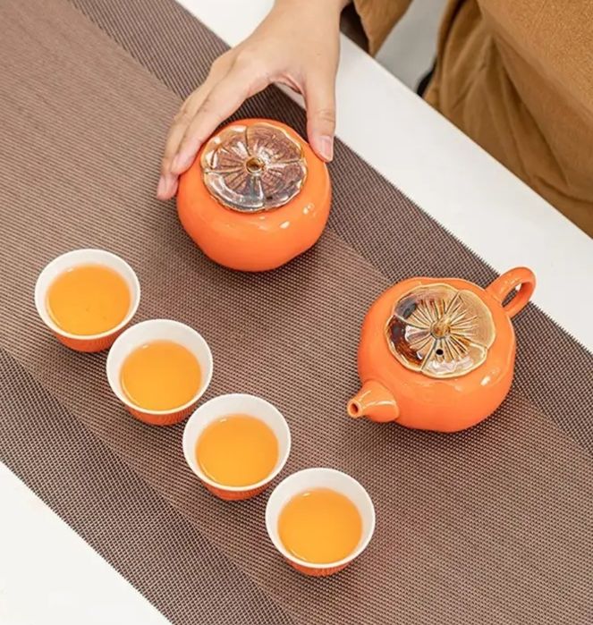 Чайний набір Хурма: чайник 200 мл, 4 піали (по 50мл), чайниця.