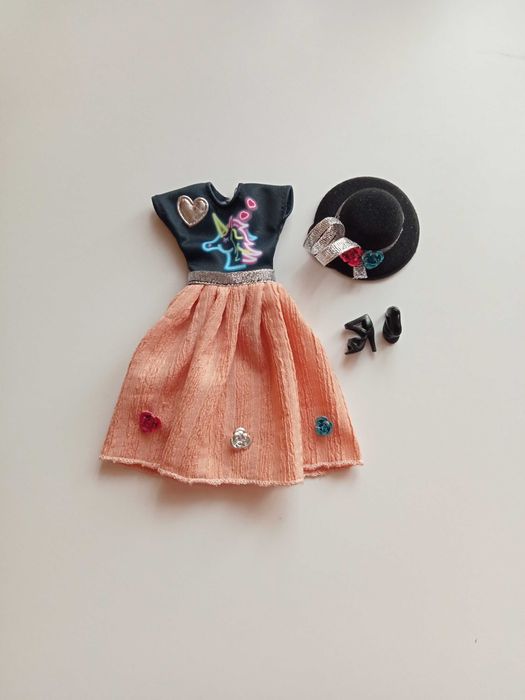 Ubranka dla lalki barbie sukienka kapelusz buty