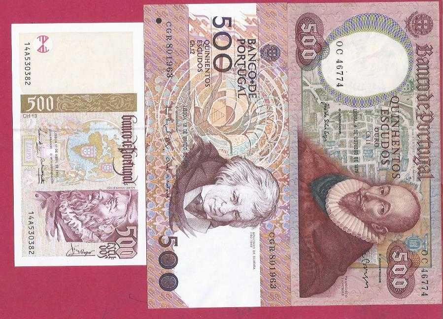 Notas   3   da Republica  500$ escudos  Diferentes