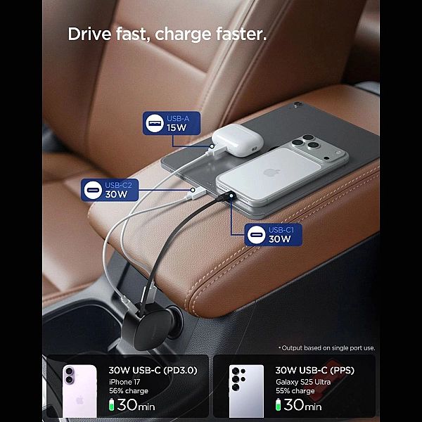 Spigen Ev603Bt Essentail Car Charger 60W Black