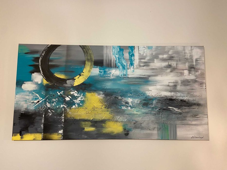 Obraz- Abstrakcja - motywy turkusowe- obraz ręcznie malowane 1484A