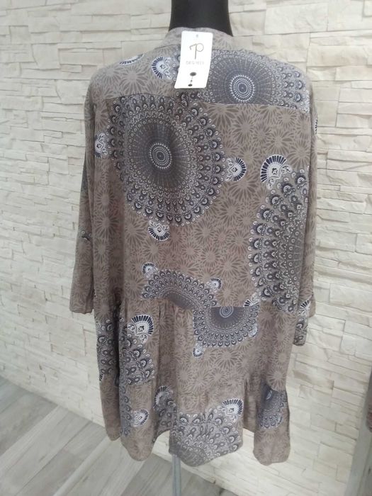 Bluzka oversize wiskoza z falbankami rekaw 3/4 szara
