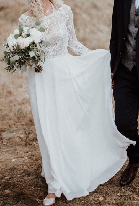 Z 3500zł na 250! Suknia ślubna boho/rustic/koronka rozmiar S