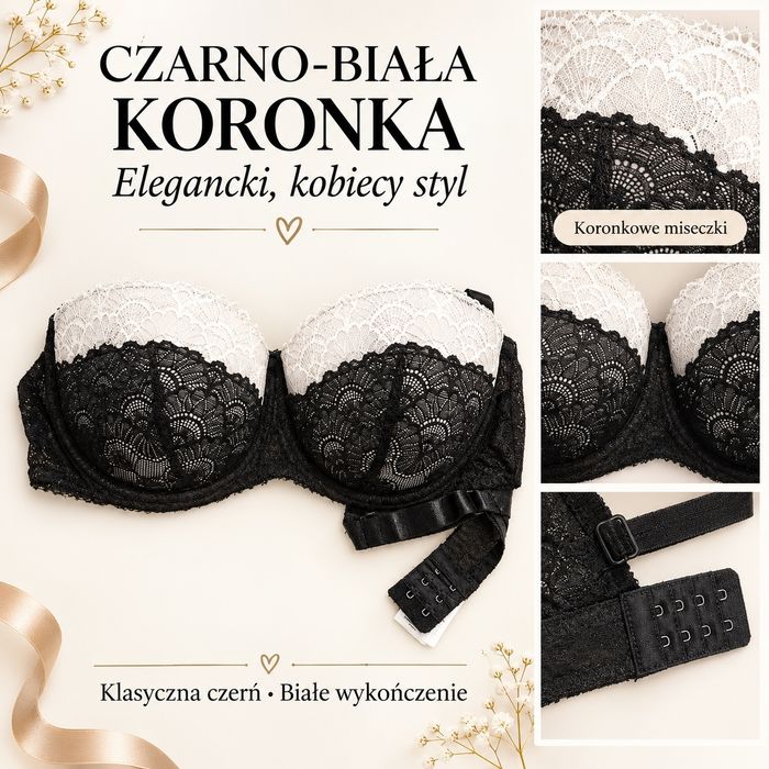 Biustonosz czarno biały koronka 85D