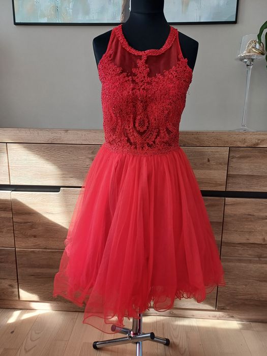 Sukienka czerwona  Rozm M tiulowa koronka