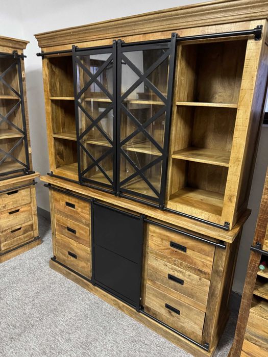 Klasyka stylu LOFT piękny Kredens Witryna drewno mango 160cm Nowy F-Vat