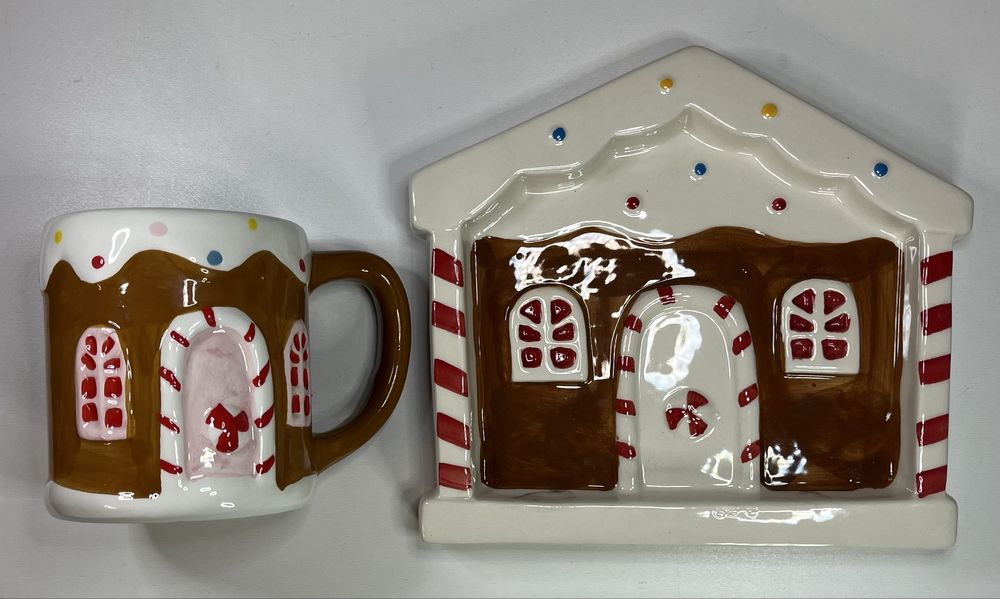 Świąteczny zestaw dla Mikołaja talerzyk domek i kubek piernikowy 350ml