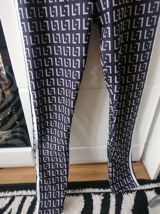 Ocieplane spodnie leginsy z bawełna z lampasami wysoki stan