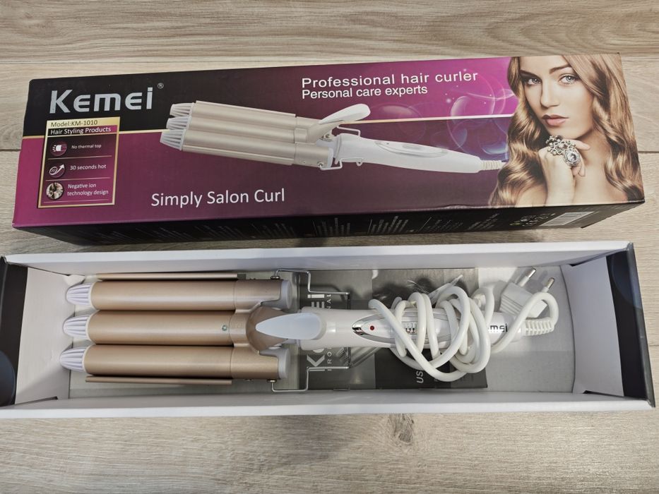 Плойка Kemei Km-1010 Потрійна Плойка Щипці Для Волосся Керамічний Праску Плойка Для Завивки Волосся Kemei 1010 Плойка Потрійна