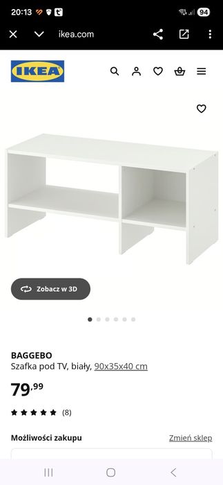 Nowa Szafka pod TV, biały, 90x35x40 cm BAGGEBO