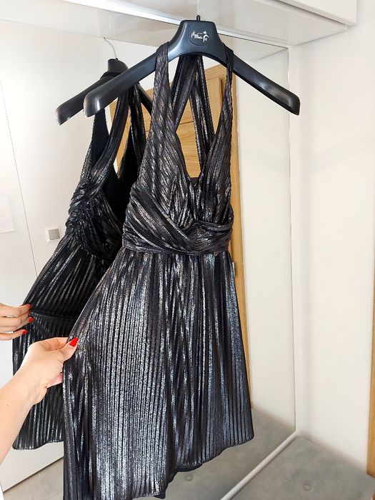 Guess damska sukienka roz S plisowana metaliczna grafitowa