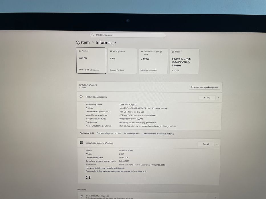 iMac 27” 5K 2019 i5 3.7GHz / 32GB / 512GB SSD / Radeon 580X 8GB + Magic Keyboard + Gaming Mouse