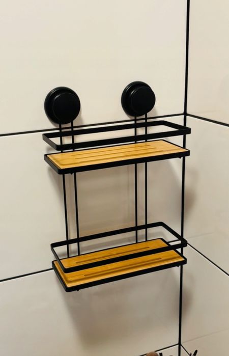 Półka łazienkowa ścienna  czarna bez wiercenia Bambus LOFT