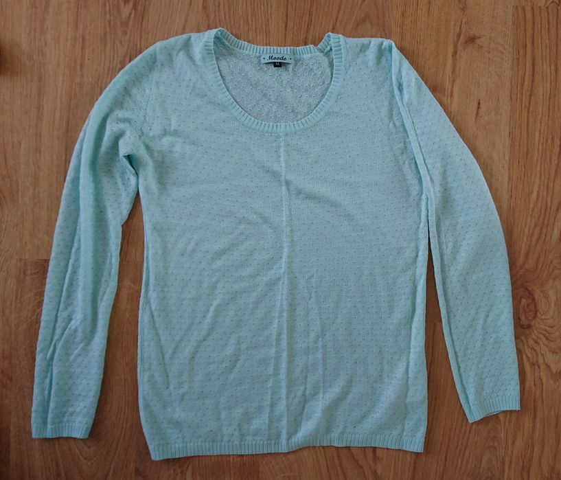 Mietowy azurowy sweter M
