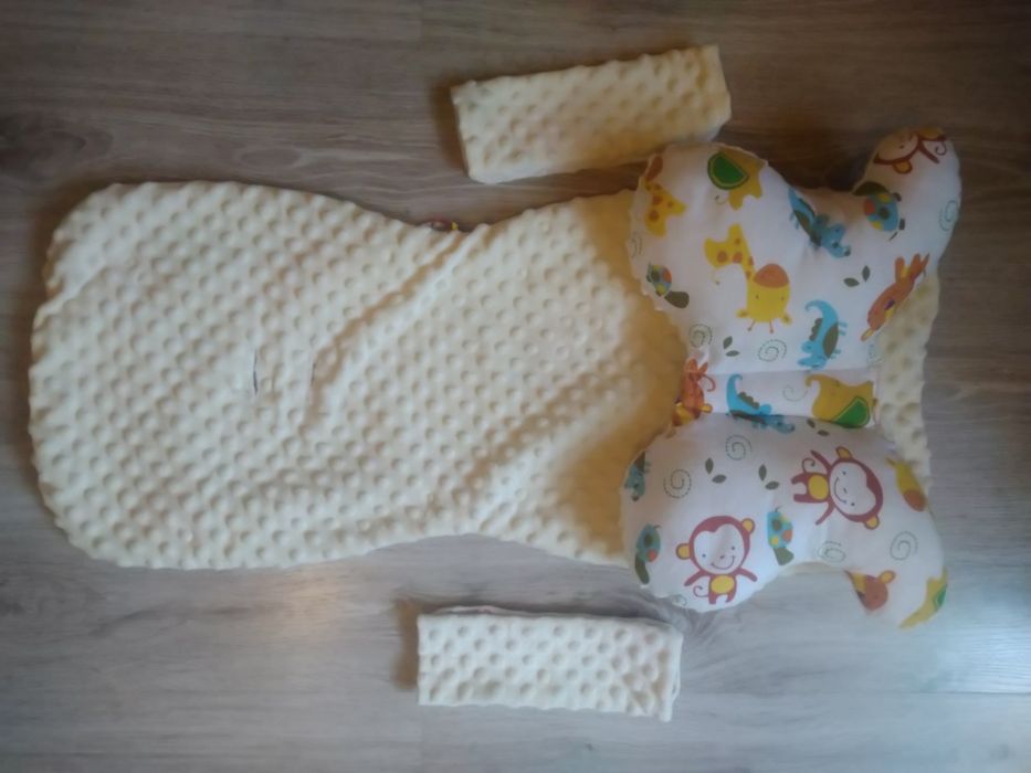 Komplet Wkład do wózka minky zoo żółty poduszka motylek