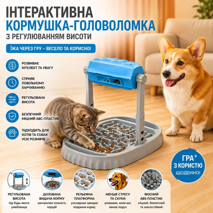 Інтерактивна кормушка для домашніх тварин / Іграшка-головоломка з регулюванням висоти