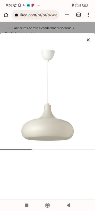 Vendo candeeiro IKEA VAXJO 35 cm beje