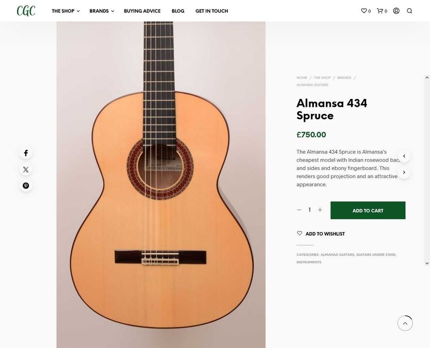 de coleção guitarra clássica ALMANSA 434 Spruce nylon