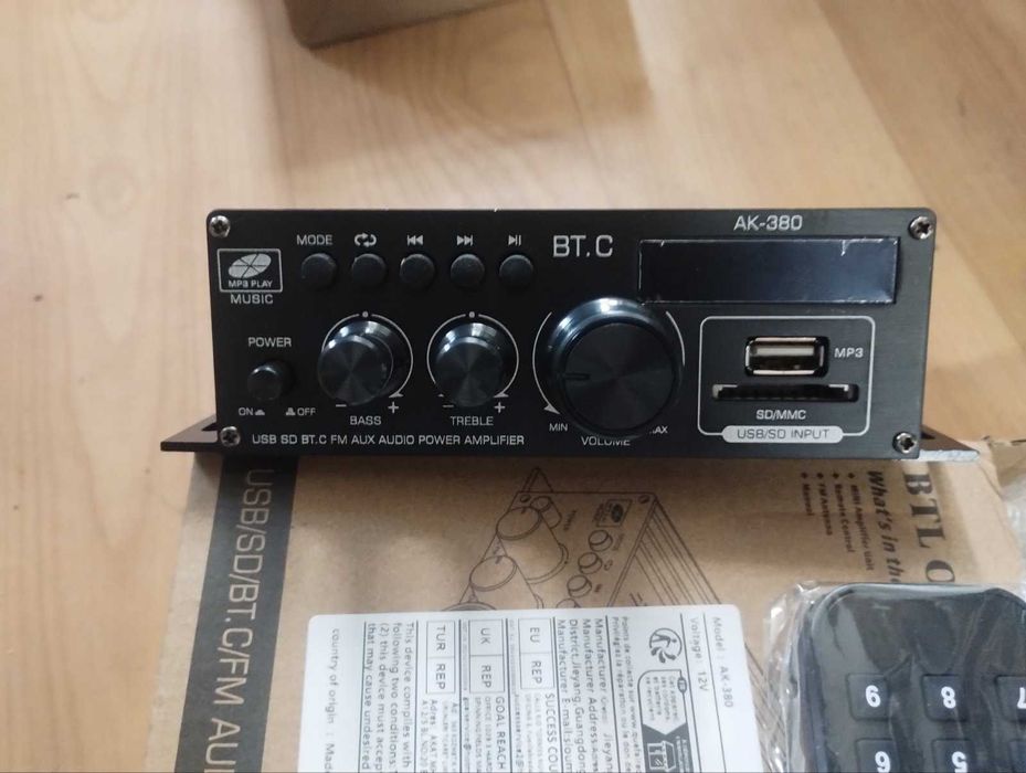 Підсилювач звуку AK-380 усилитель BT USB MP3 FM Line 2x40 Вт