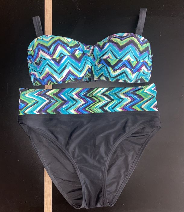Dwuczęściowy kostium 36 S bikini strój czarno niebieski wysoki stan