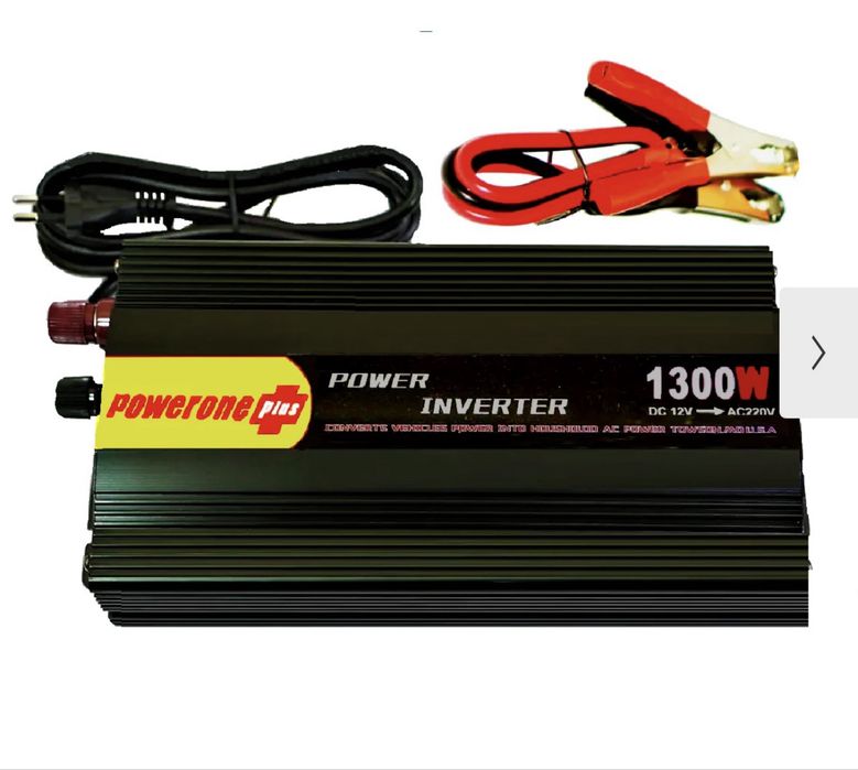 Инвертор автомобильный PowerOne 12-220V 1300W с зарядкой аккумулятора Черный