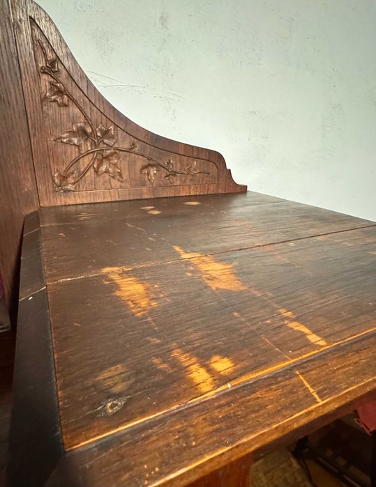 Louceiro antigo em madeira maciça com mármore e espelho