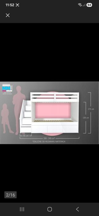 Łóżko piętrowe 90x180