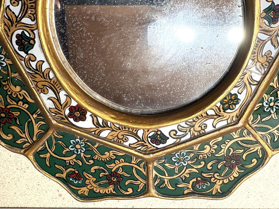 Lindissimo espelho peruano em vidro com pintura reversa - anos 1970