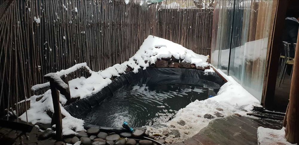 Зруб з Карпат. ЕКО дворик, бесідка, банька, чан, озерце, генератор