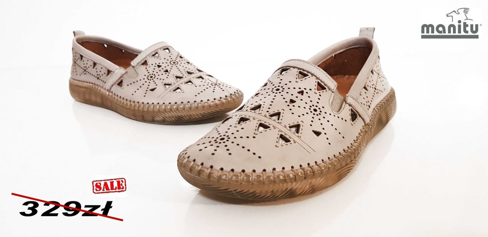 Półbuty damskie marki Manitu skóra beż komfort rozmiary 37,38,39,40,41